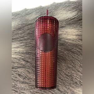 NWT - Starbucks Black Cherry Cross-Checkered Textured 24oz Tumbler w/straw